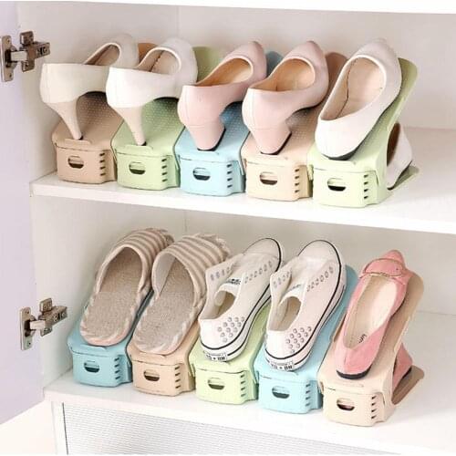 10pcs Shoe Organizer Double Shoebox Rack Adjustable Space Saving Range Shoe Storage Shelf Slot Save Space Closet Shoes