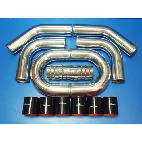 2" INCH / OD 51mm TURBO INTERCOOLER PIPE /ALUMINUM PIPING/ thickness 2 mm + T-CLAMPS + SILICONE HOSES BLUE