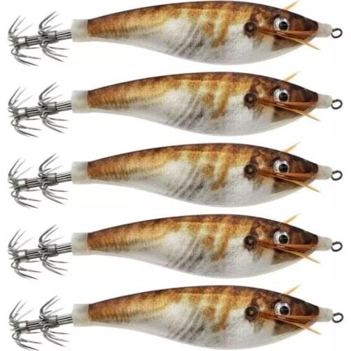 5Pcs Squid Jig Shrimp Fishing Lure 10CM 12G 10 Colors Fake Wood Lure Fishing Wobbler Jigging Lure Octopus Bait