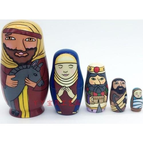 5pcs Horse Hug Russian Matryoshka Nesting Doll Girls Basswood Hand Painted Decor Gift Doll Toys