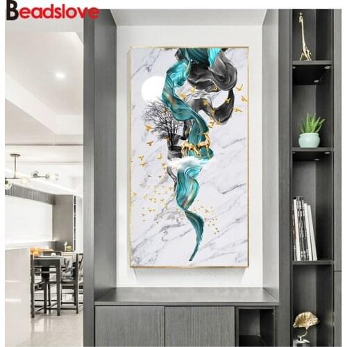Diamond Painting Modern Abstract Art Golden Tree and Bird Landscape Art Full diamond mosaic Diamond Embroidery Cross Stitch
