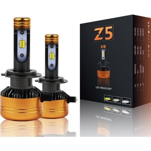 Z5 Car TriColor 3 Color LED Headlight H1 H4 H7 H11 HB3 HB4 50W 5800LM Flip Chips 3000K 4300K 6000K Switchback LED Bulbs