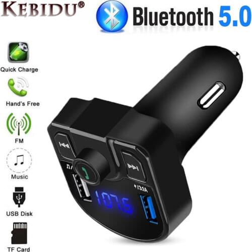 Bluetooth 4.2 MP3 player hands-free car kit 3.1A fast dual USB charger FM transmitter support TF card U disk power adapter