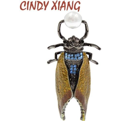CINDY XIANG New 2 Colors Pearl Rhinestone Insect Brooches for Women Vintage Enamel Beetle Brooch Pins Fashion Jewelry Party Gift