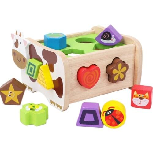 Wooden 12 Geometric Animal Blocks Matching Sorting Puzzle Game Color Shape Recognition Educational Toys for Kids