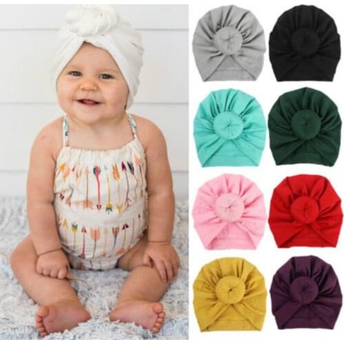 Baby Newborn Girls Boys Turban Hat Infant Toddler Solid Knot Cotton Winter Autumn Warm Caps Baby Accessories 12 Colors 1-2Y