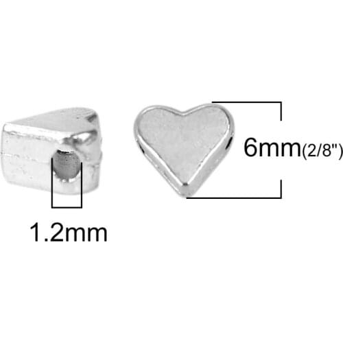 DoreenBeads Zinc Based Alloy silver color Heart Spacer Beads DIY Components 6mm x 5mm( 2/8"), Hole: Approx 1.2mm, 200 PCs