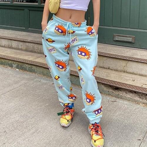 2021 Print Joggers Cargo Baggy High Waist Cartoon Print Pattern Loose Sweat Pants Women Fall Clothes Female Streetwear Trousers
