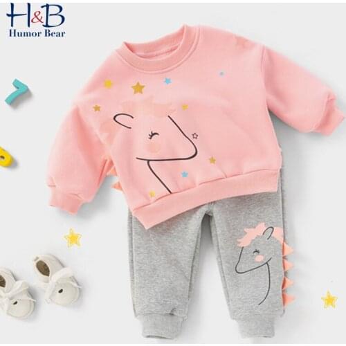 Humor Bear Girls Clothing Sets Spring Autumn Long Sleeve Cartoon Printed T-Shirt+Long Sport Pants 2pcs Casual Clothes