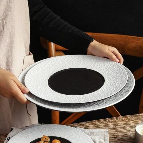 Creative stone pattern 12-inch ceramic European Western restaurant pasta dish steak plate embossed French main meal plate