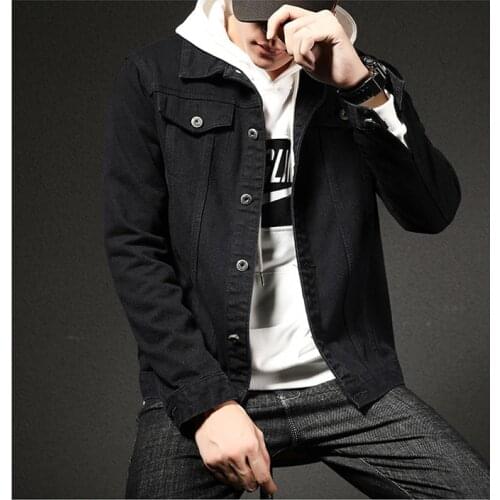 New spring autumn pockets patchwork denim jacket mens lapel fashion casual solid color coat slim Jackets coat