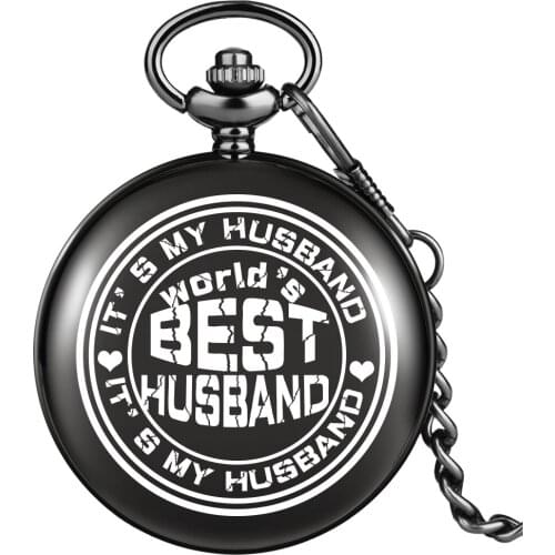 Worlds Best Husband Special Anniversary Gift For Husband Practical Pocket Chain Watch Black Quartz White Dial Pendant Clock