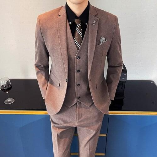 Mens Business Suit Three-piece Suit Ensemble Suits Mens Wedding Tuxedo Suit Three-piece Pure Color Casual Suit Men Suit