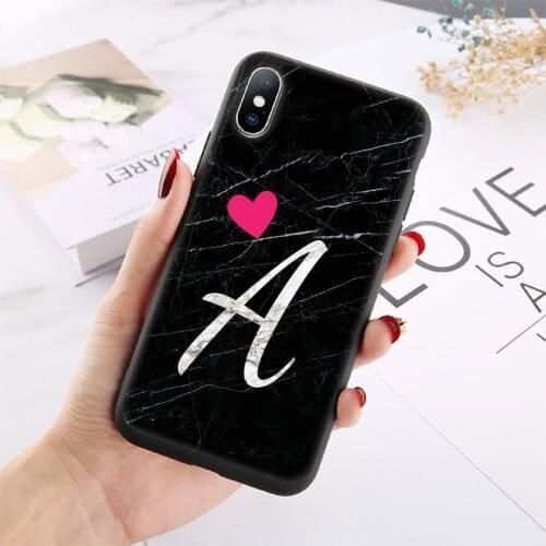 Custom Marble Heart Girl Initials Alphabet Phone Case Cover For iPhone 12 XS Max X XR 11 Pro Max 8 8Plus X 7 7Plus Soft Silicone