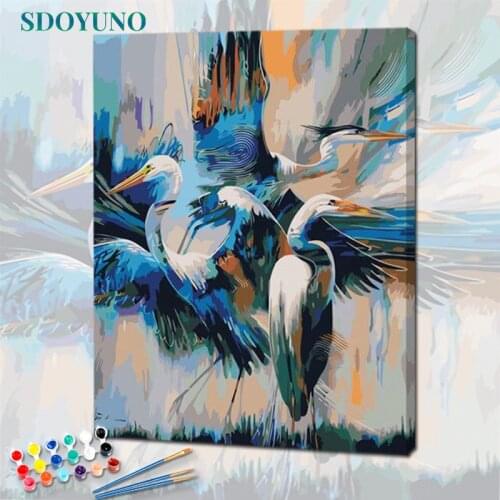 SDOYUNO Paint By Numbers Animals Oil Painting By Numbers On Canvas Cranes 40x50cm Frameless DIY Home Decor Wall Art