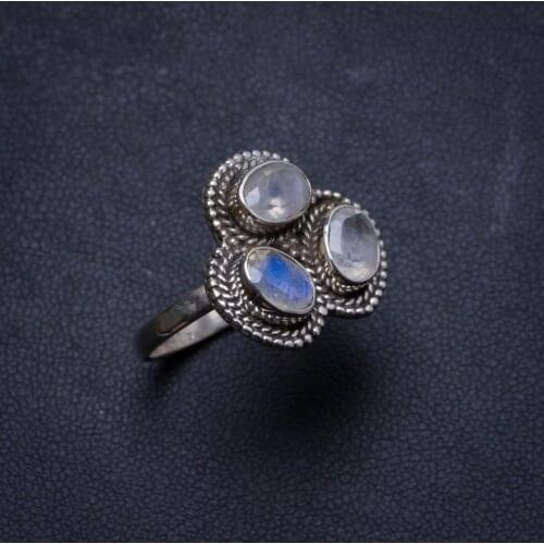 Natural Rainbow Moonstone Handmade Unique 925 Sterling Silver Ring, US size 7.75 X2920