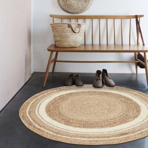 Natural quality Jute handmade knitted living room rug, round shaped decorative bedside carpet ,cool mat for summer