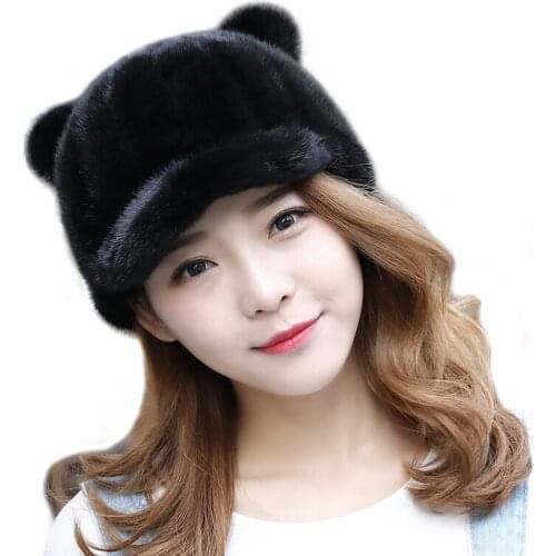 New style mink hat ladies winter cute cat ears suede hat winter warm fur hat female Korean version