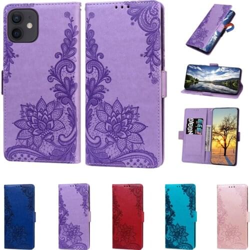 Latest Lace Embossed Leather Case for iPhone 11 12 Pro Max SE 2020 XR X XS 6S 7 8 Plus Fundas Flip Wallet Stand Shockproof Cover
