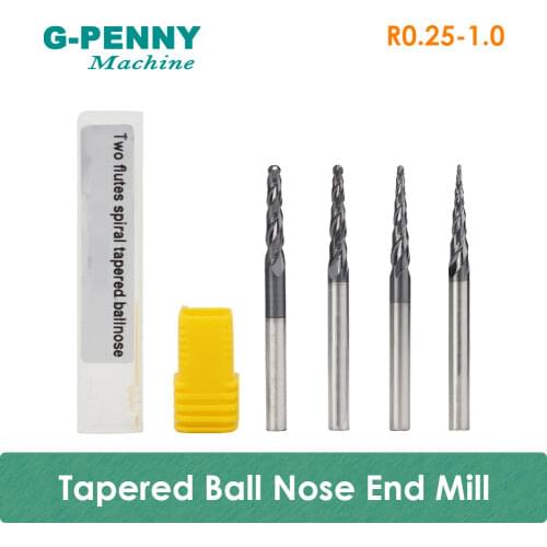 New!1pcs-R0.25 R0.5 R0.75 R1.0 CNC Tungsten solid carbide Coated Tapered Ball Nose End Mills Taper cone milling cutter