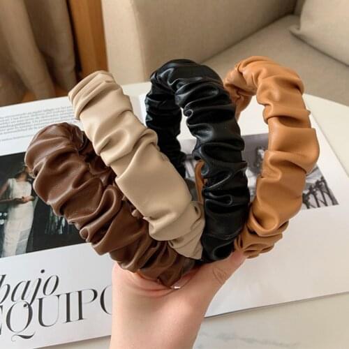 Winter Retro Headband PU Leather Hairbands for Women Girls Hair Band Female New Headwear Hair Accessories Head Hoop Bezel