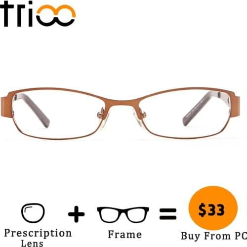 TRIOO Hollow Diamond Style Myopia Glasses Oval Brown Metal Eyewear Professional Prescription Minus Eyegalsses Diopter Lens