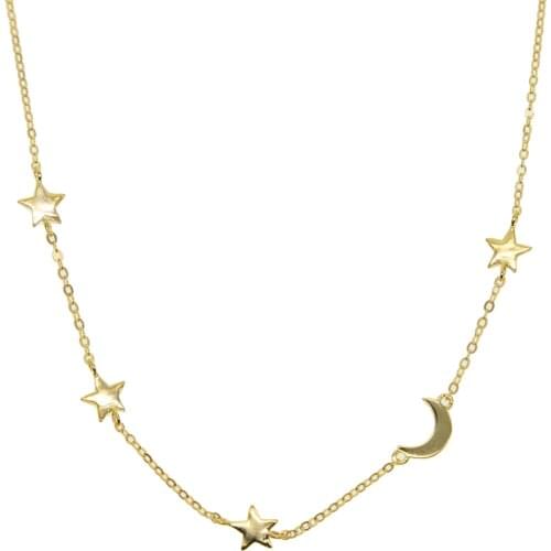 Fashion jewelry Delicate Moon star pendant Necklace Jewelry Curved Moon 925 sterling silver Moon Necklace for Birthday Gift