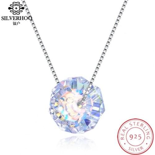 Pendant Necklace 925 Sterling silver Necklace Ball Shaped Crystal From Elements Oval Bead Pendant Necklace Girl Wedding Jewelry