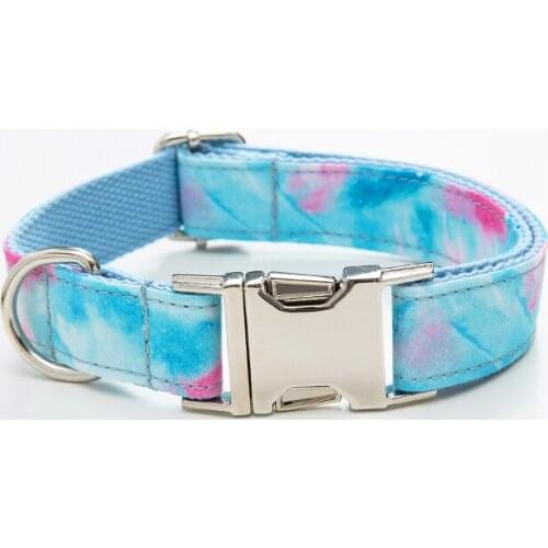 Personalized Fantasy Blue Dog Collar Leash With Bow Tie Set Free Engraved Nameplate For Small Medium Large Dog