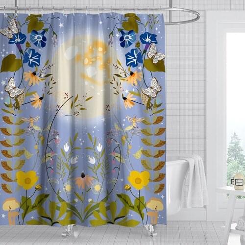 Full Moon Daffodils and Butterflies Shower Curtain Set with 12 Hooks Bathroom Decoration