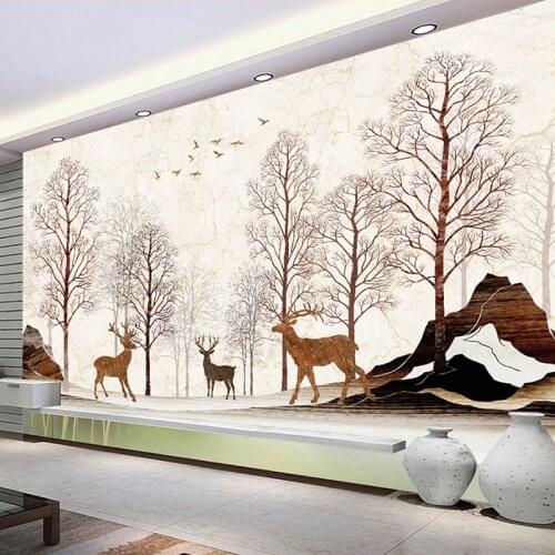 Custom Photo Wallpaper Waterproof Marble Pattern Elk Forest Mural Modern Living Room Sofa TV Background Wall Papers Home Decor