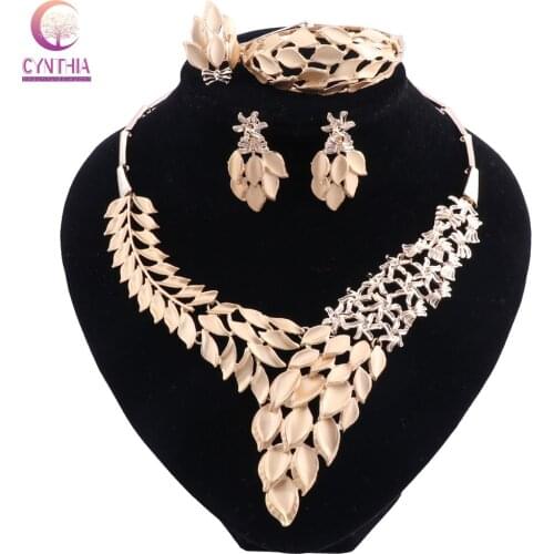 Leaves Shape Silver Plated Necklace Earrings Jewelry Set New Fashion Wedding Bridal African Costume Jewelry Sets