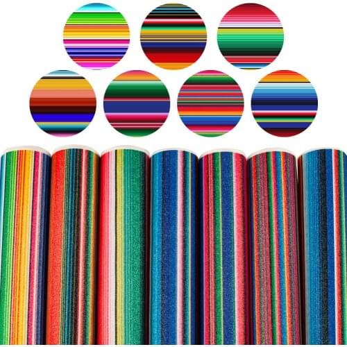Rainbow Stripes Ribbon print Glitter Leather for Party Decoration Gift Wrapping Hair Bows DIY Art Crafts,22*30cm