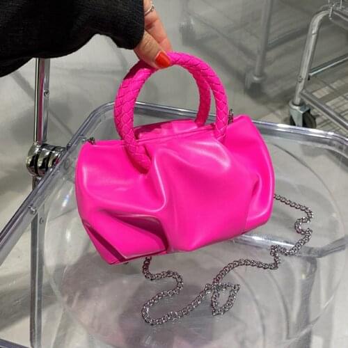 Luxury Fold Mini Green Women Shoulder Bags Weave Handle Design Ladies Small Handbag Vintage Female Tote Clutch Chain Purse Sack