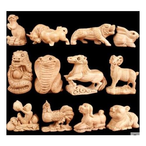 Peach wood zodiac wood carving household Arts and craft Hand handle Rat ox tiger rabbit dragon snake horse sheep monkey chicken