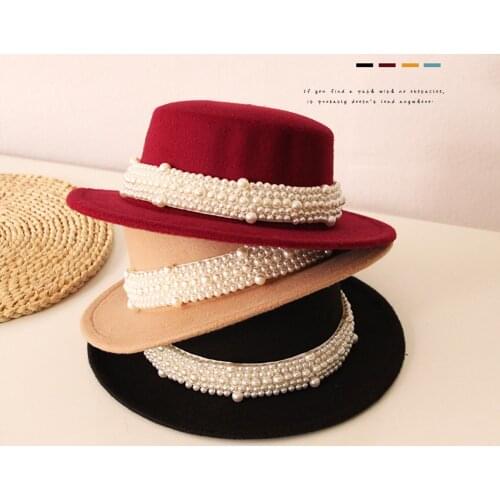 2-6Years Children Kids Girls Vintage Bowler Hat Solid Color Wide Brim Pearl Cap Outfits