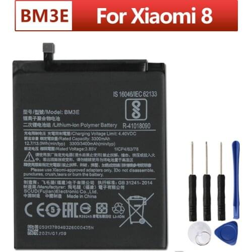 Original XIAOMI BM3E Replacement Battery For Xiaomi 8 MI8 M8 MI 8 Authentic Phone Battery 3400mAh