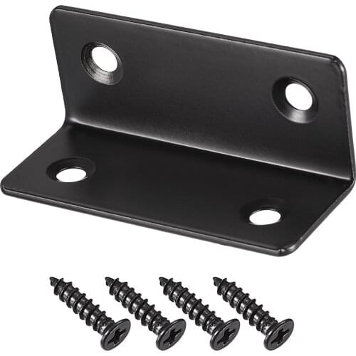 Uxcell Corner Brace Angle Bracket Fastener Stainless Steel L Shape 26.5mmx26.5mmx60mm Black with Screws, 4 Pcs