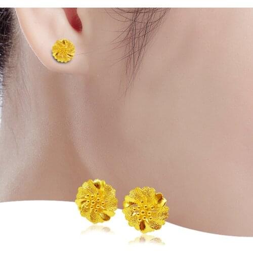Korean Classic Women Earring 18k Gold Sandblasted Earrings for Womens Wedding Engagement Jewelry Elegant Flower Birthday Gifts