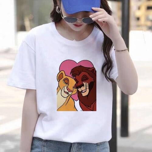 Simba Lion King T Shirts Disney T Shirt Summer Women Short Sleeve Casual White Loose O-neck Tshirts Tee Shirts Plus Size Clothes
