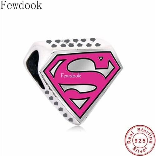 Fit Original Charm Bracelet Authentic 925 Sterling Silver Pink Enamel Super Hero Symbol Bead For Making Women Berloque 2021 DIY