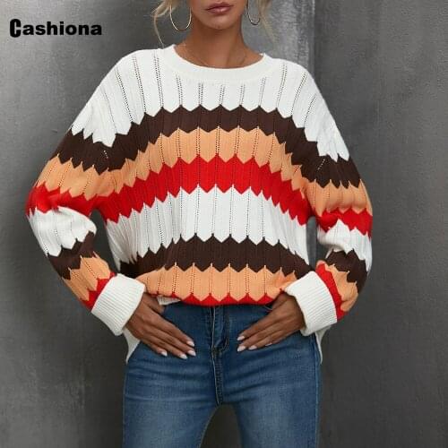 Fashion 2020 Autumn Women Knitting Sweaters Jumper Winter Warm Tunic Sweater New Patchwork Color Top Pullovers Female Streetwear