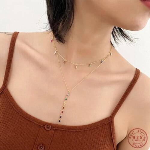 925 Sterling Silver Simple Color Zircon long tassel necklace Women Light Luxury Sexy Low-cut Jewelry Accessories Girlfriend Gift