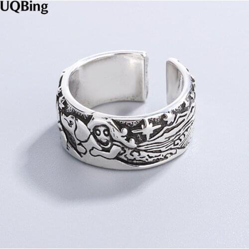 925 Sterling Silver Carton Dog & Mermaid Rings For Women Retro Simple Open Ring Korean Hot Sell Accessories