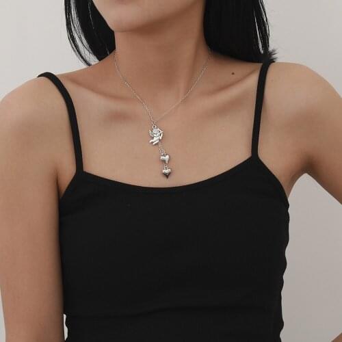 New 2020 Geometry Fashion Pendant Necklaces For Women Simple Smooth Heart Metal Chain Silver Color Cupid Female Necklace Jewelry