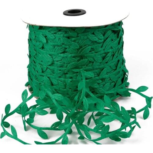 10m Silk Leaf-Shaped Handmade Artificial Green Leaves Ribbon for Home Wedding Decoration Gift Wrapping DIY Craft Scrapbooking