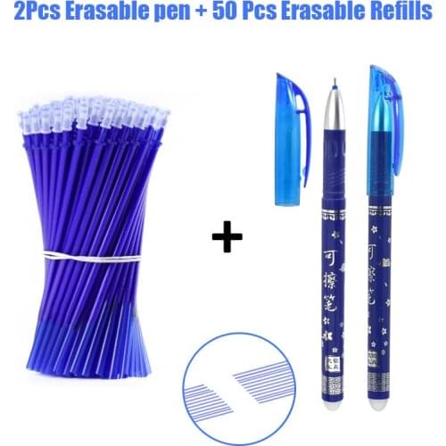 2+50Pcs/Set Blue Black Red Ink Erasable Pen 0.5mm Refills Gel Pens For Kids Girls Gifts School Office Supplies Stationery
