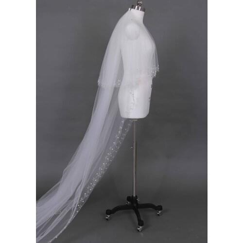 2 tier Cathedral bride veil bead embroidered edge veil wedding veil& comb