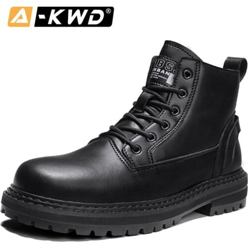 2021 Fashion Mens Boots Plush Winter Casual Snow Camping Boots Leather Rubber Warm Waterproof Work Shoes Botas Hombre Footwear