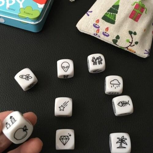 448D Story Pattern 19mm Acrylic Dice Game Props Toys for Children Solid Funny Rounded Cornered Board Game Dice